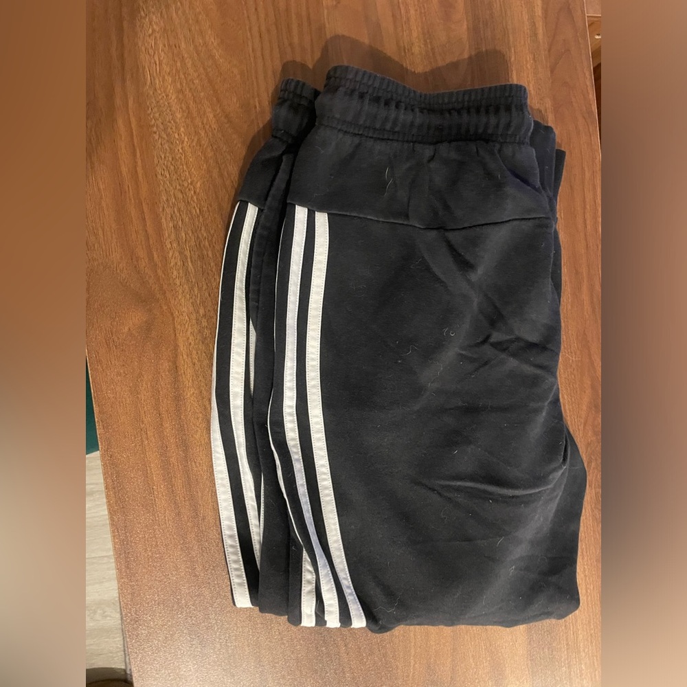 Adidas Slim Leg Black Joggers with White Stripes